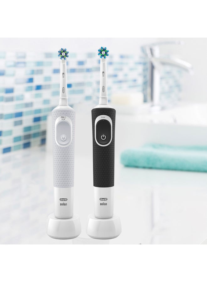 Vitality D100 Black And White 1+1 Free Bundle Electric Rechargeable Toothbrush, 2 Minutes Timer, Cross Action Brush Head, With Uae 3 Pin Plug