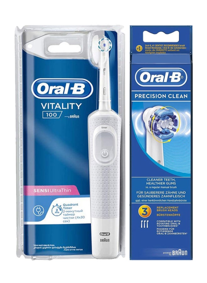 Vitality D100 Cls Sensi Ultrathin Rechargeable Toothbrush + Eb 20 2-1 Brush Head Bundle