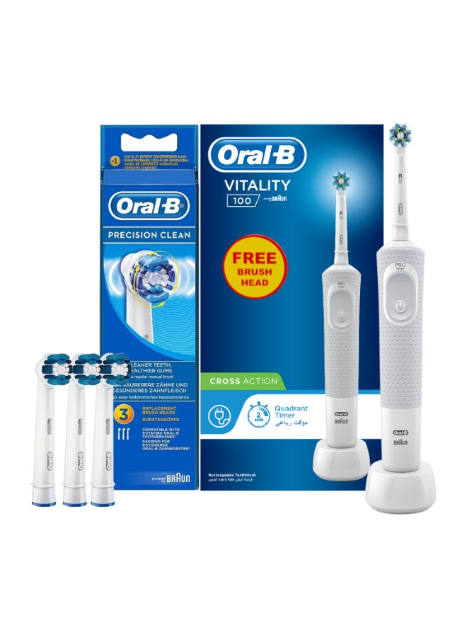 Vitality D100 Box Crossaction Rechargeable Toothbrush + Eb 20 2+1 Brush Head Bundle