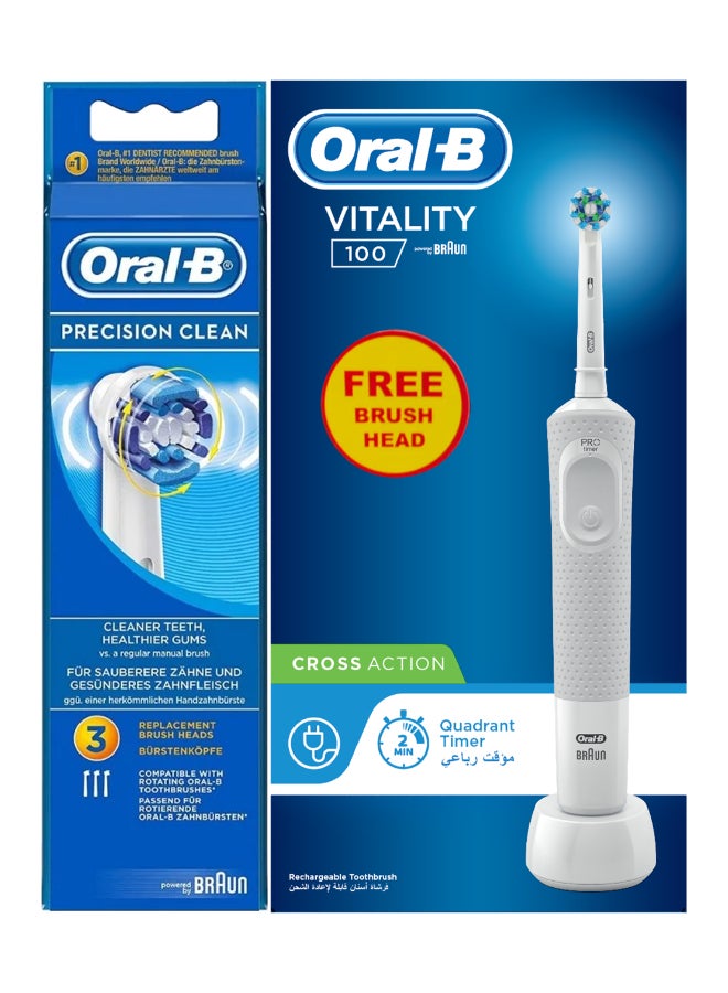 Vitality D100 Box Crossaction Rechargeable Toothbrush + Eb 20 2+1 Brush Head Bundle