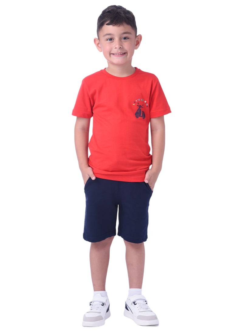 Kids Boys 2-piece Set (2-8 Years) - T-Shirts & Shorts -Red and Navy (100% Cotton)