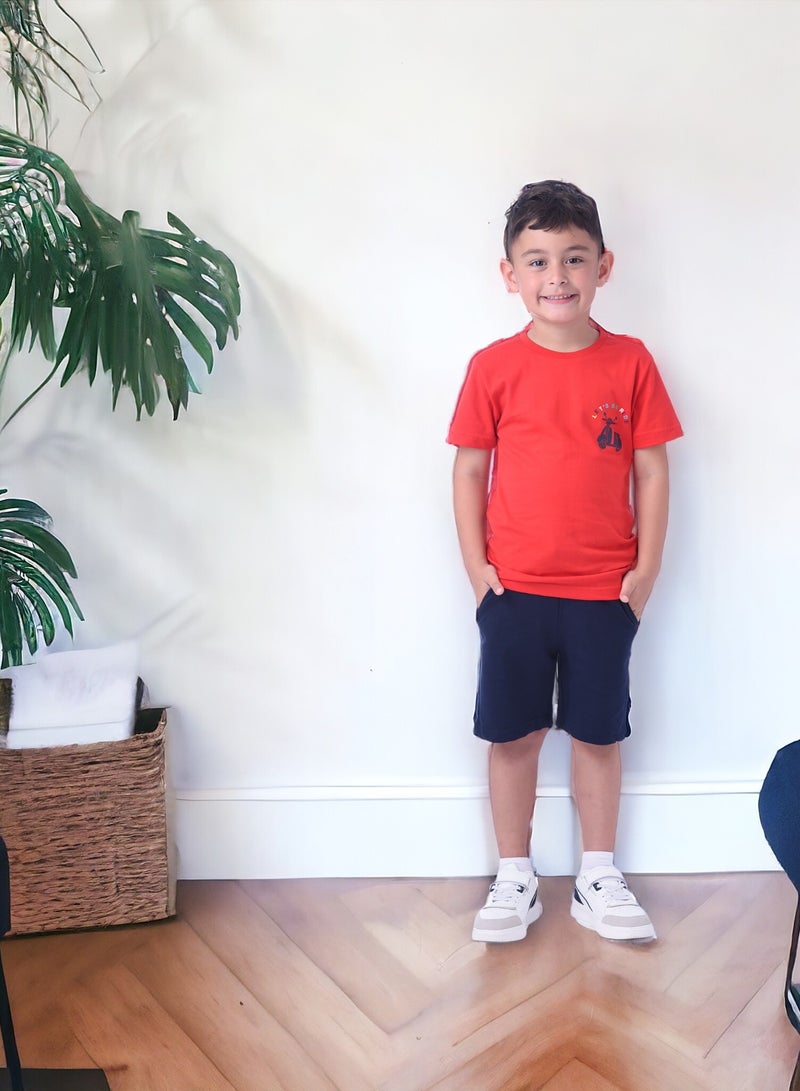 Kids Boys 2-piece Set (2-8 Years) - T-Shirts & Shorts -Red and Navy (100% Cotton)