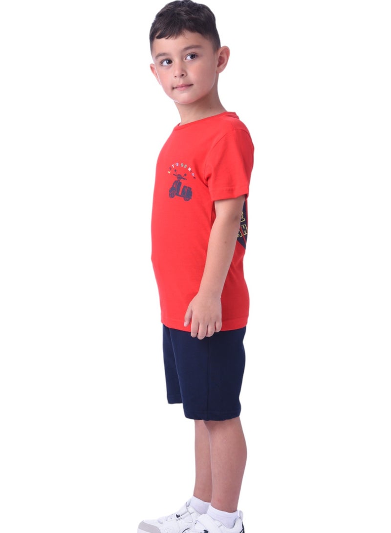 Kids Boys 2-piece Set (2-8 Years) - T-Shirts & Shorts -Red and Navy (100% Cotton)