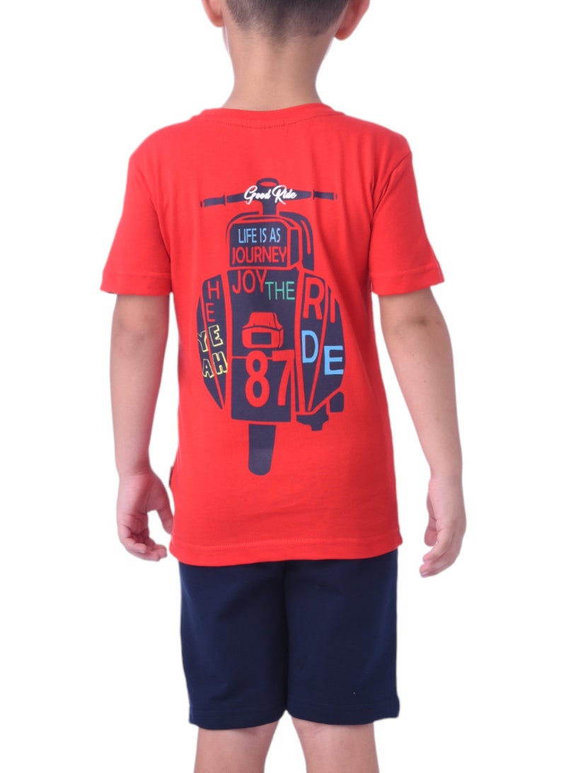 Kids Boys 2-piece Set (2-8 Years) - T-Shirts & Shorts -Red and Navy (100% Cotton)
