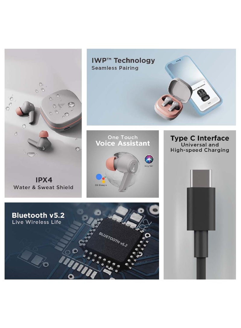 Airdopes 411ANC With upto 17.5 Hours Playback And ASAP Charge Bluetooth Headset Grey Hurricane