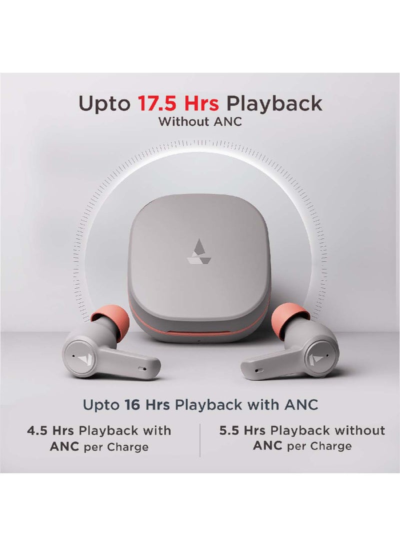 Airdopes 411ANC With upto 17.5 Hours Playback And ASAP Charge Bluetooth Headset Grey Hurricane