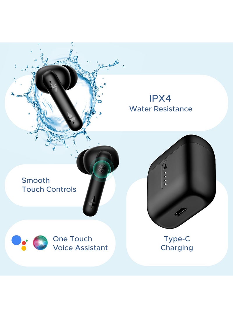 Airdopes 141 Bluetooth TWS Earbuds With 42H Playtime,Low Latency Mode For GamIng, ENx Tech, IWP, IPX4 Water Resistance, Smooth Touch Controls Bold Black