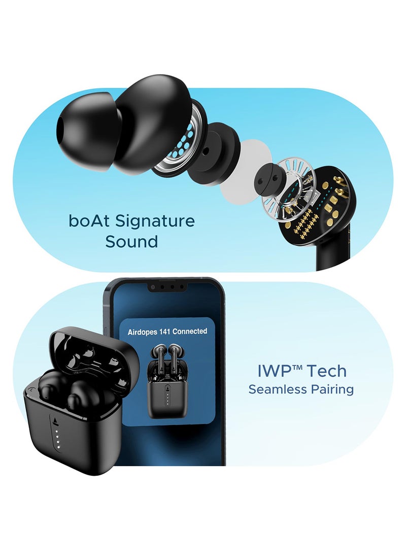 Airdopes 141 Bluetooth TWS Earbuds With 42H Playtime,Low Latency Mode For GamIng, ENx Tech, IWP, IPX4 Water Resistance, Smooth Touch Controls Bold Black