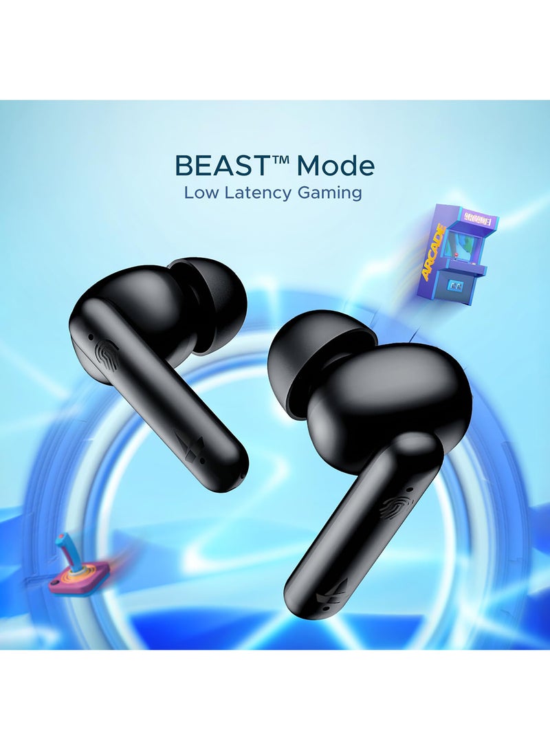 Airdopes 141 Bluetooth TWS Earbuds With 42H Playtime,Low Latency Mode For GamIng, ENx Tech, IWP, IPX4 Water Resistance, Smooth Touch Controls Bold Black