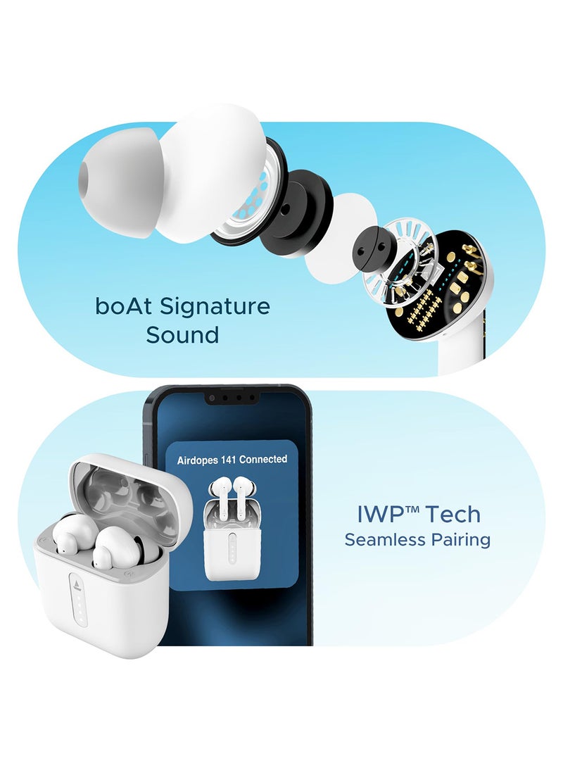 Airdopes 141 Bluetooth TWS Earbuds With 42H Playtime,Low Latency Mode For GamIng, ENx Tech, IWP, IPX4 Water Resistance, Smooth Touch Controls Pure White