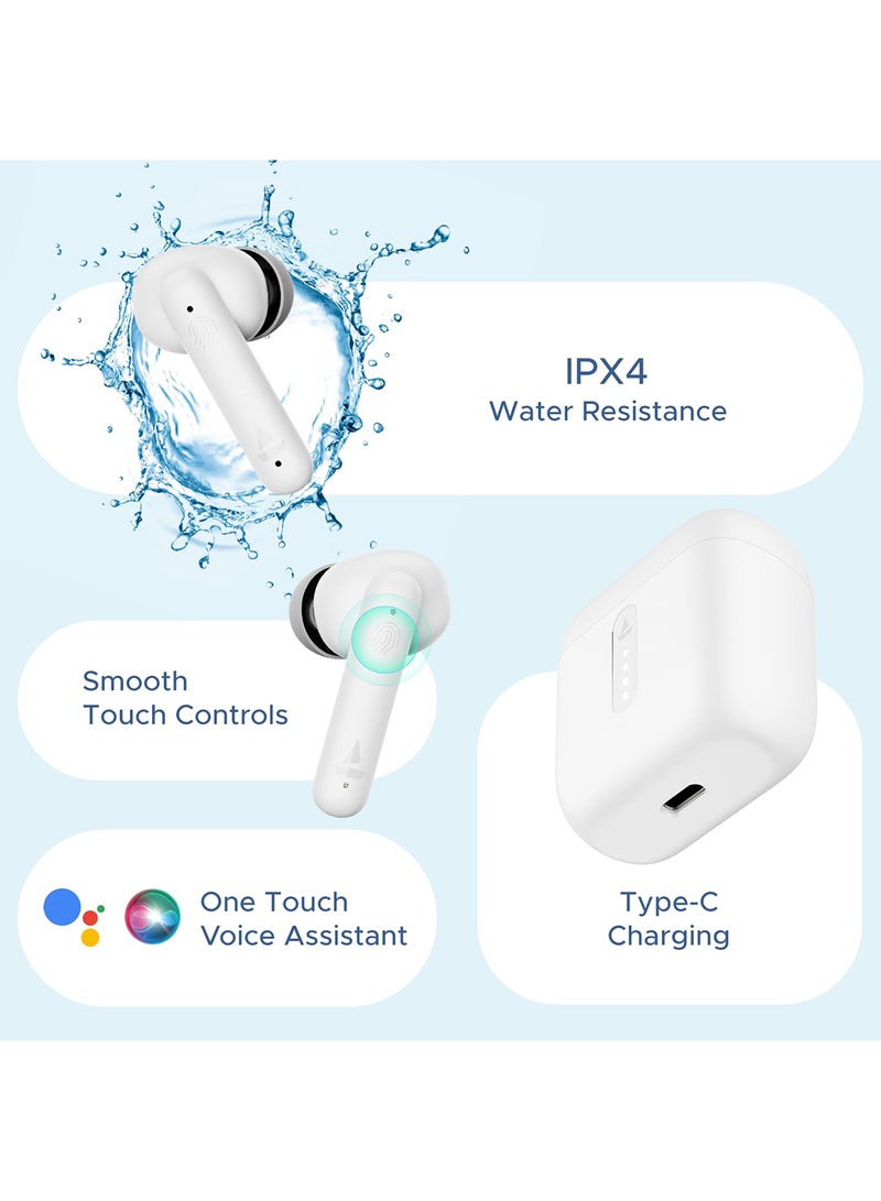 Airdopes 141 Bluetooth TWS Earbuds With 42H Playtime,Low Latency Mode For GamIng, ENx Tech, IWP, IPX4 Water Resistance, Smooth Touch Controls Pure White