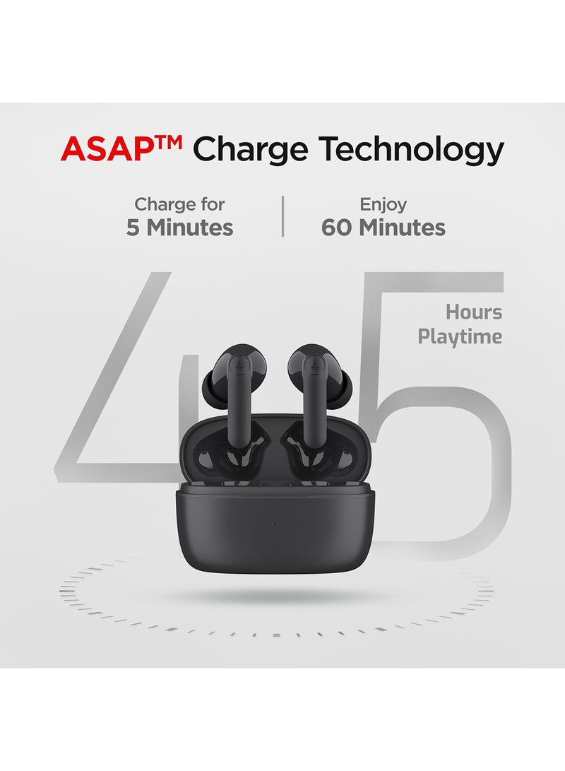 Airdopes 131 PRO With 11mm Drivers, 45Hrs Playback,ASAP Charge & Quad Mic Enx Active Black