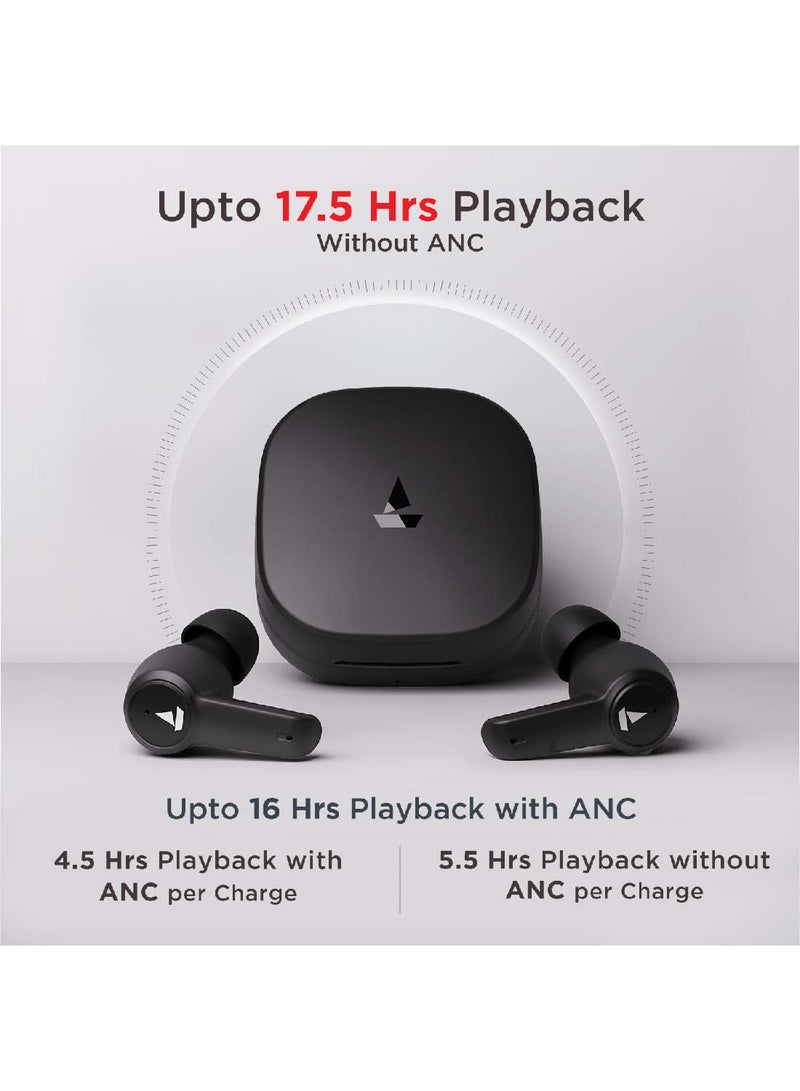 Airdopes 411ANC With upto 17.5 Hours Playback And ASAP Charge Bluetooth Headset Black Storm