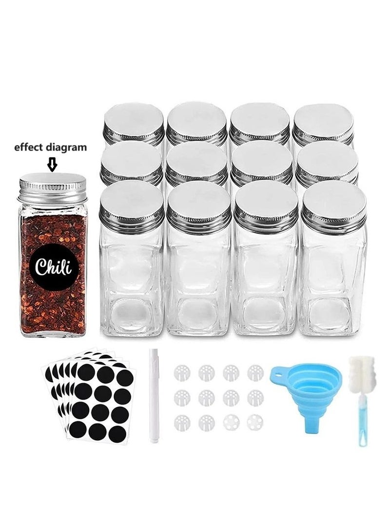 12-Piece Glass Spice Jar Set Silver