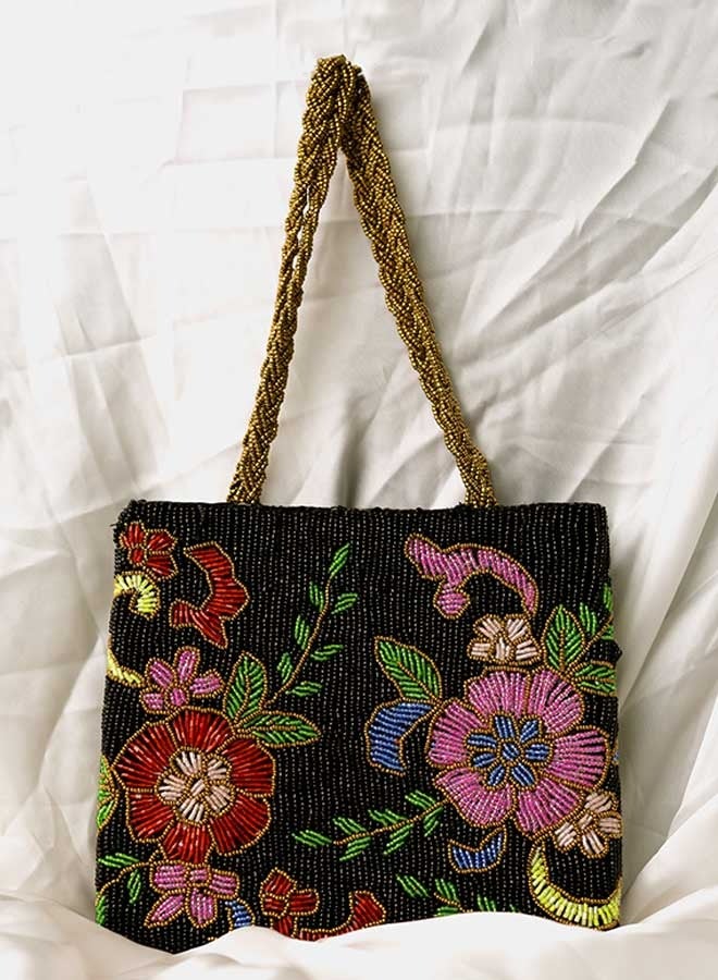 Floral Beaded Embellishments Handbag & Braided Strap