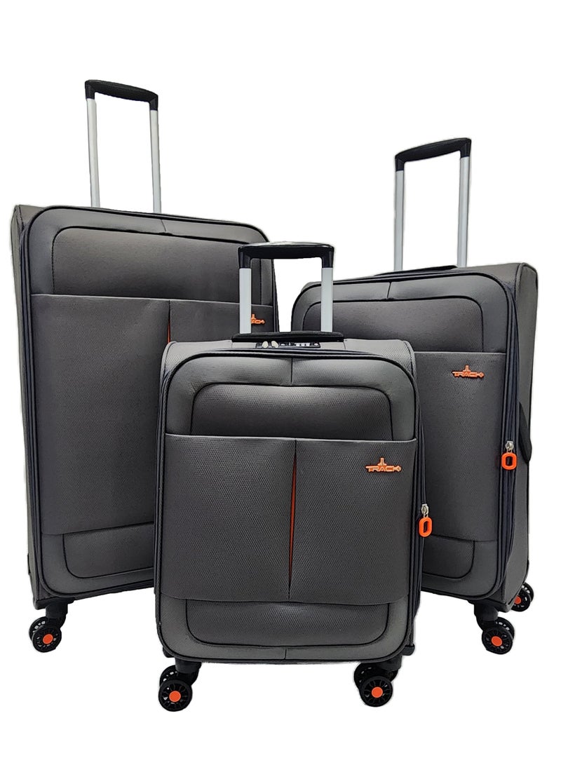 Soft Shell Trolley Luggage Set 3 Expandable Lightweight Suitcases With 4 Wheels