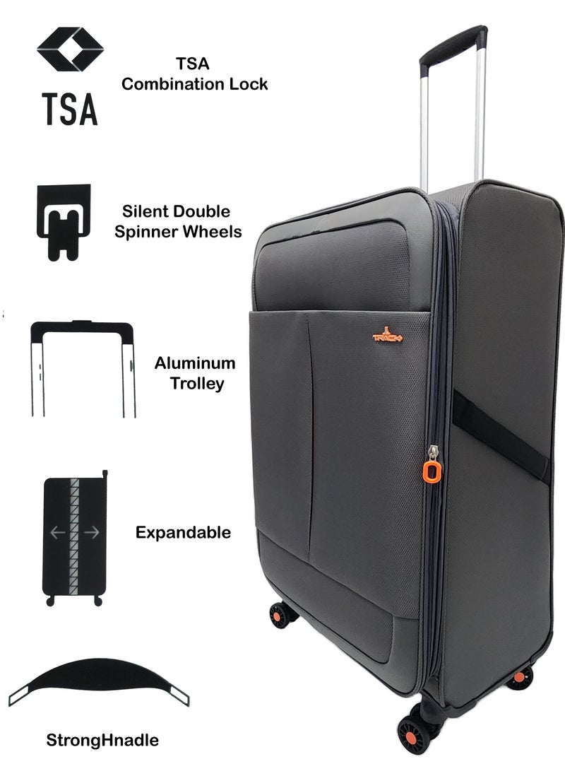 Soft Shell Trolley Luggage Set 3 Expandable Lightweight Suitcases With 4 Wheels