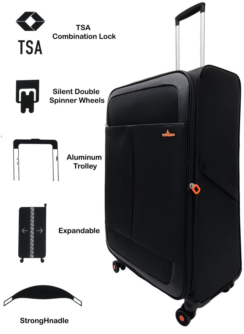 Soft Shell Trolley Luggage Set 3 Expandable Lightweight Suitcases With 4 Wheels