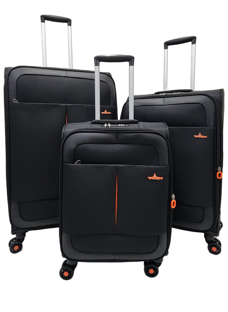 Soft Shell Trolley Luggage Set 3 Expandable Lightweight Suitcases With 4 Wheels
