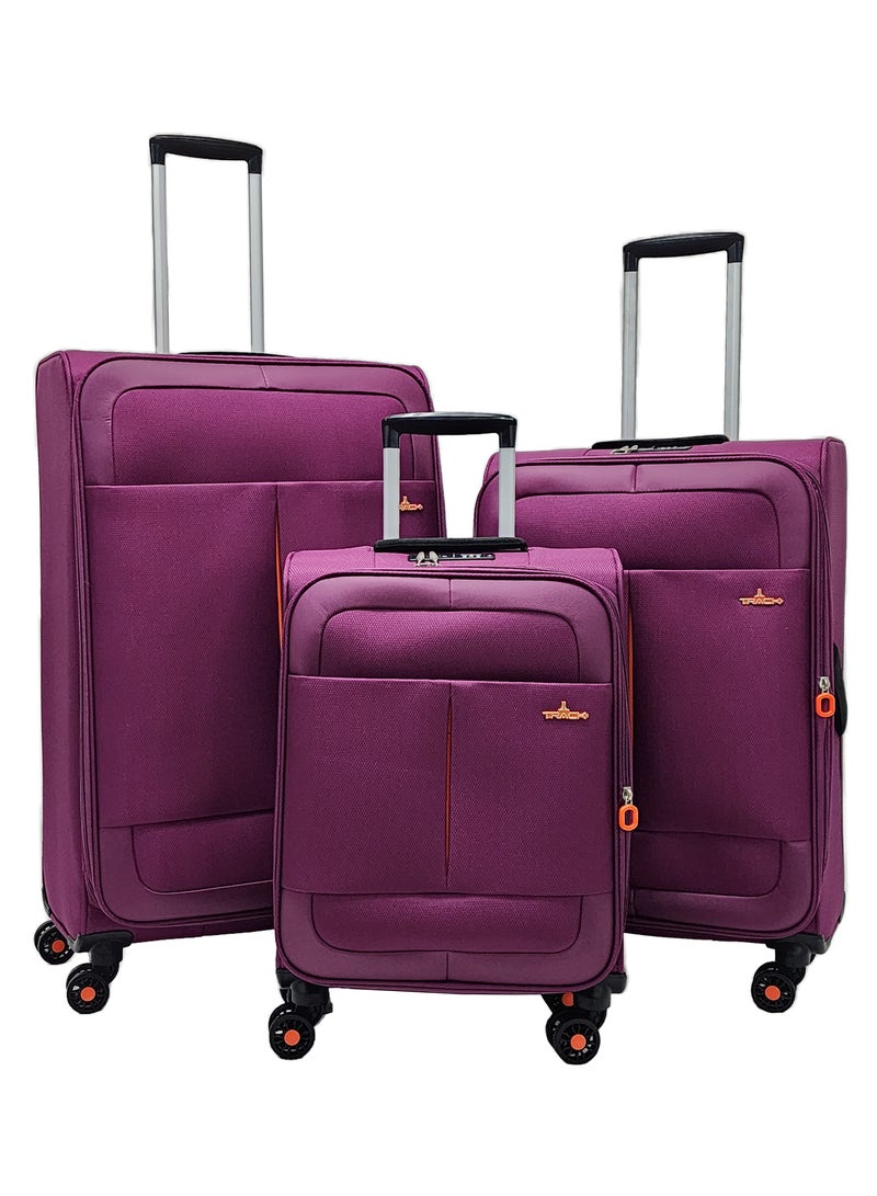 Soft Shell Trolley Luggage Set 3 Expandable Lightweight Suitcases With 4 Wheels