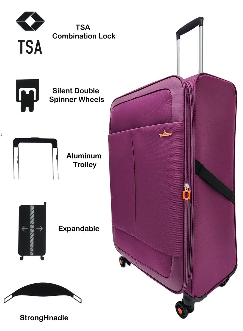 Soft Shell Trolley Luggage Set 3 Expandable Lightweight Suitcases With 4 Wheels