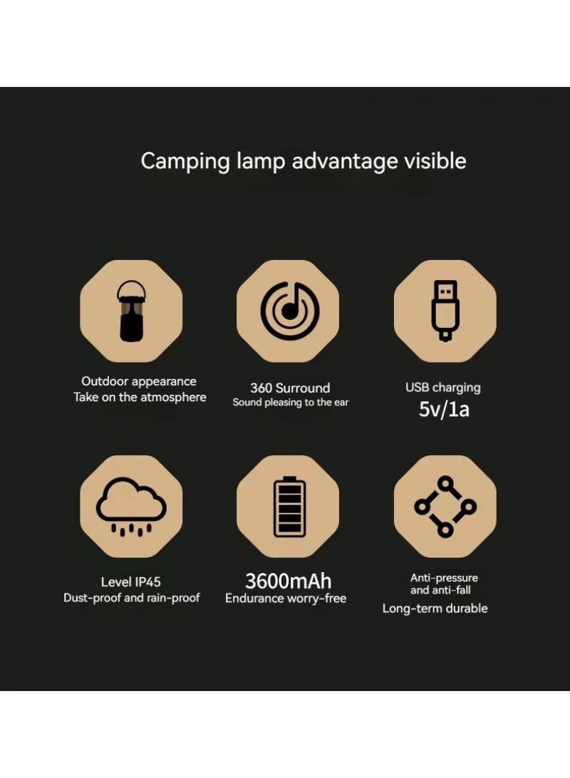 Outdoor Camping Light Led Retro Handheld Tent Light Convenient Usb Charging Bluetooth Sound Camping Light（Black）