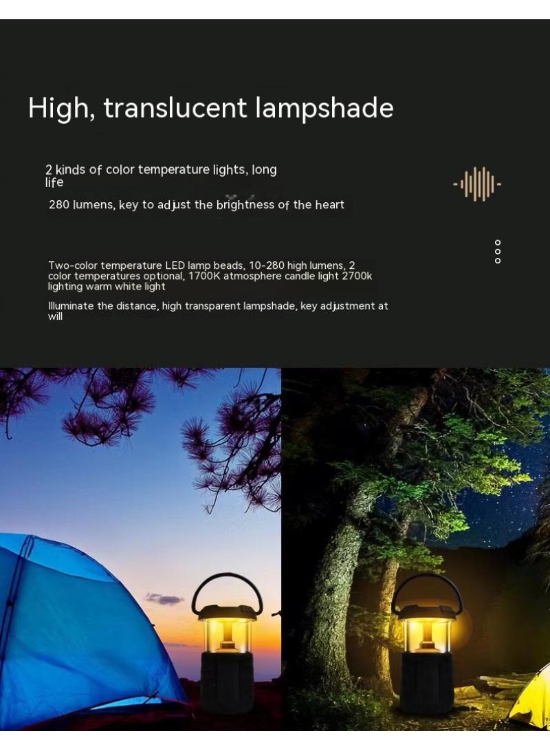 Outdoor Camping Light Led Retro Handheld Tent Light Convenient Usb Charging Bluetooth Sound Camping Light（Black）