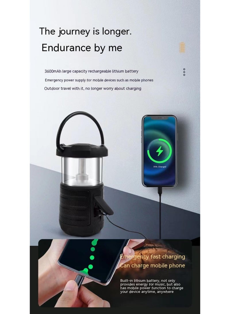 Outdoor Camping Light Led Retro Handheld Tent Light Convenient Usb Charging Bluetooth Sound Camping Light（Black）