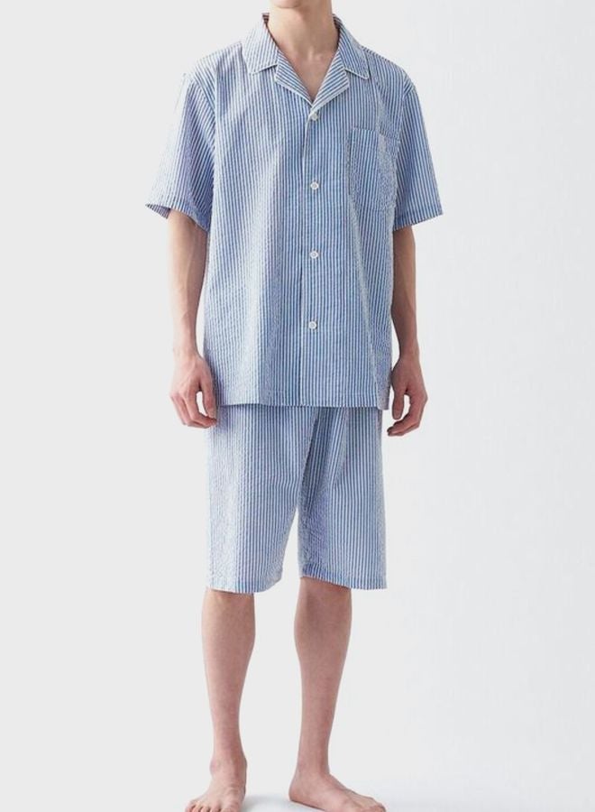 Men's Side Seamless Seersucker Short Sleeve Pajama