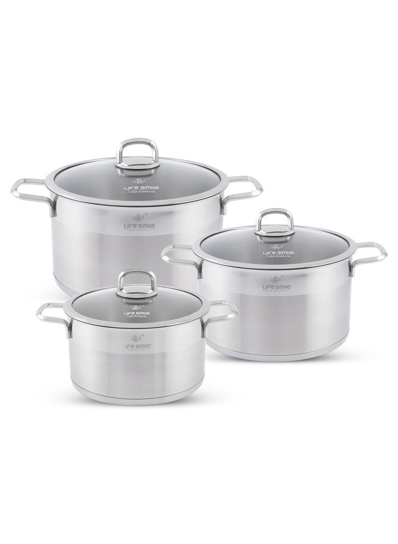 President Series Premium 18/10 Stainless Steel Cookware Set - Pots and Pans Set Induction 3-Ply Thick Base for Even Heating Includes Casserroles 24/28/32cm Oven Safe Silver