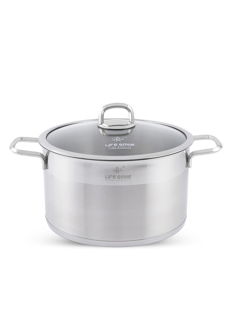 President Series Premium 18/10 Stainless Steel Cooking Pot - Induction 3-Ply Thick Base Casserrole with Glass Lid for Even Heating Oven Safe Silver