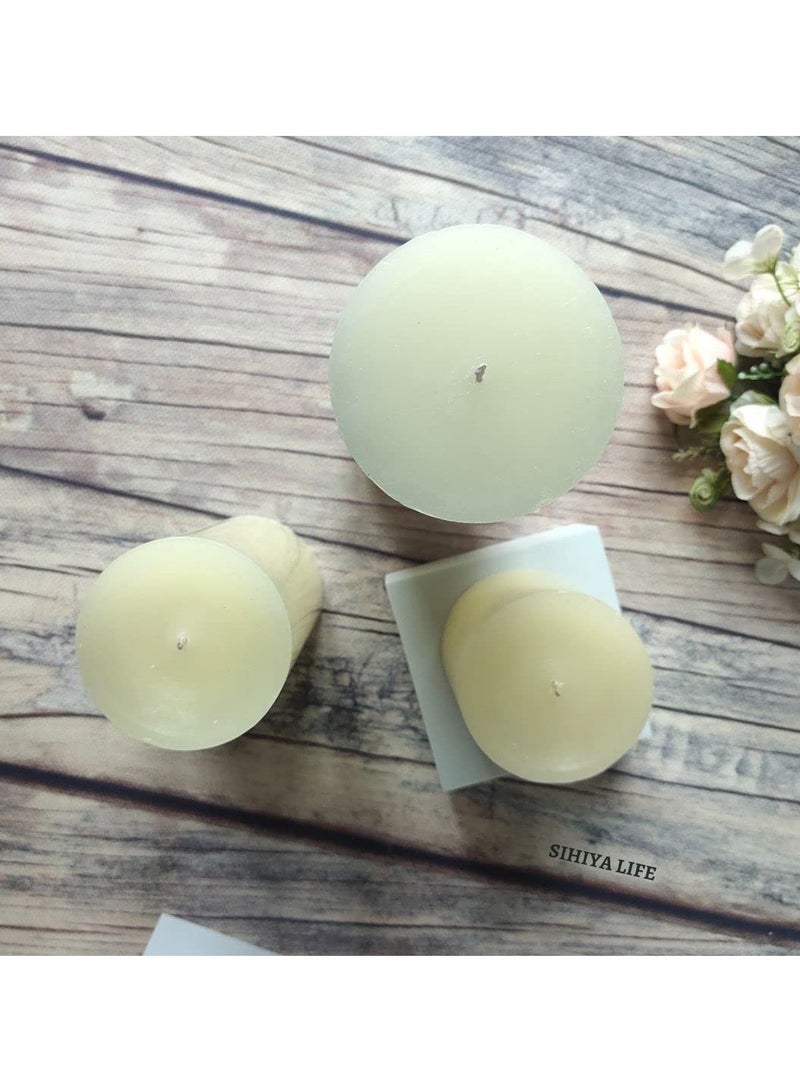 Set of 3 Ivory Pillar Candles - 3x3, 3x6, 3x9 , Unscented & Dripless Candles for Decor, Events, Restaurants , Natural Wax with Cotton Wicks , 140 hrs Burn Time