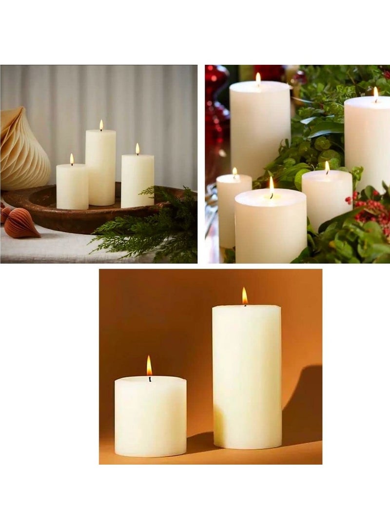 Set of 3 Ivory Pillar Candles - 3x3, 3x6, 3x9 , Unscented & Dripless Candles for Decor, Events, Restaurants , Natural Wax with Cotton Wicks , 140 hrs Burn Time