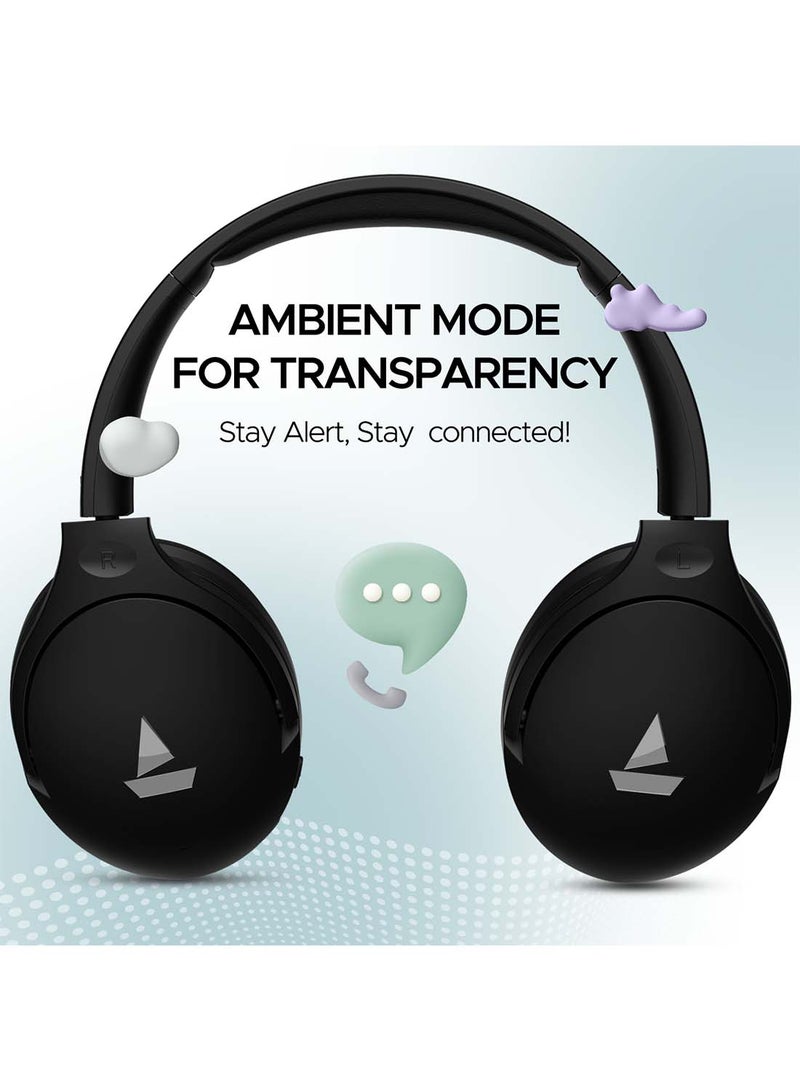 Rockerz 551ANC Hybrid Active Noise Cancellation Headphones With Up to 100H Playtime, ASAP Charge, Ambient Sound Mode & Dual EQ Modes, ENx Technology Black