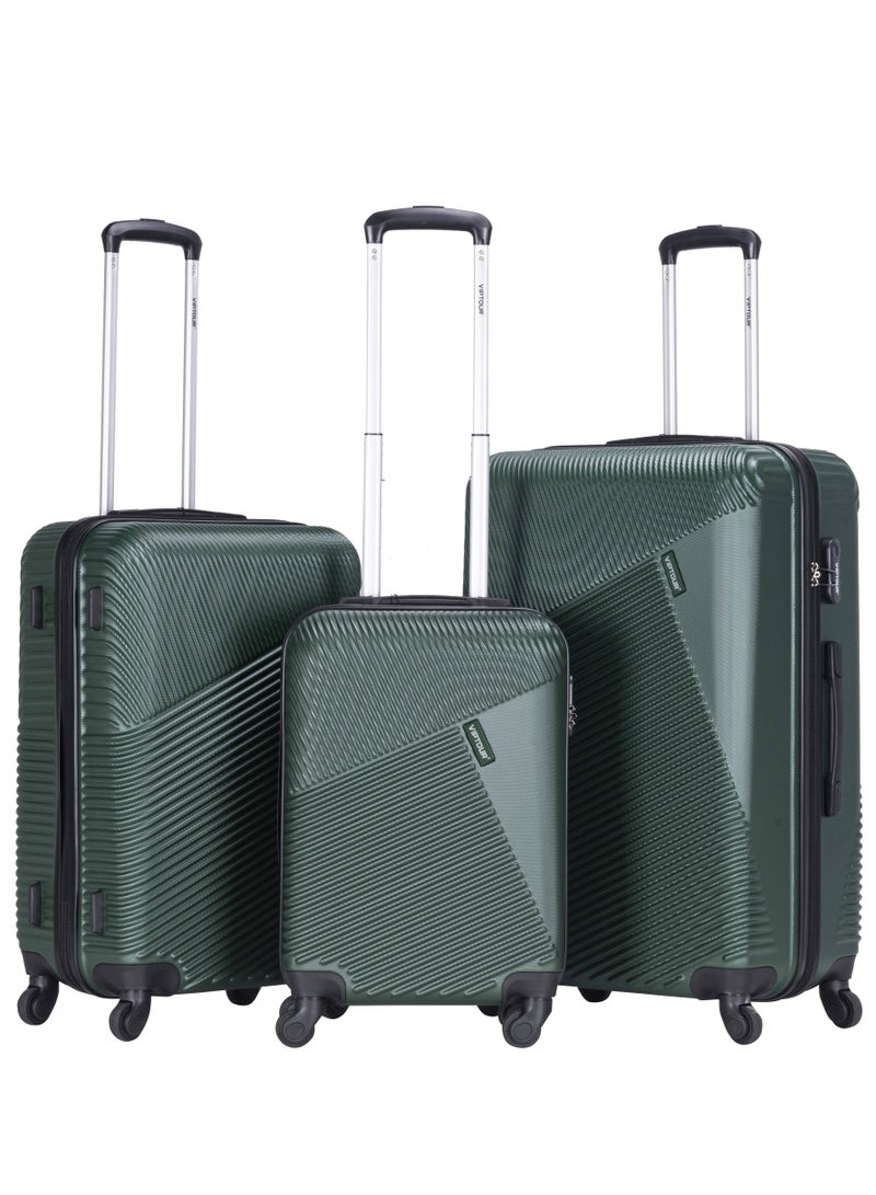 ABS Hardside 3-Piece Trolley Luggage Set, Spinner Wheels with Number Lock 20/24/28 Inches - Dark Green