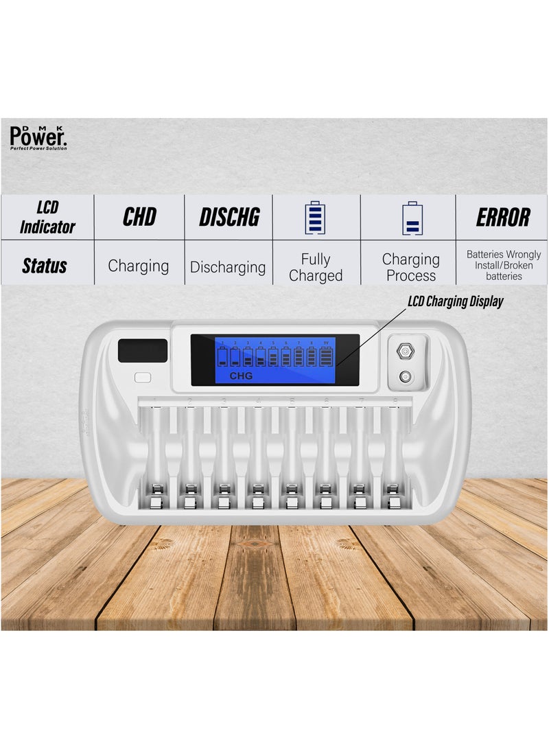 DMK Power 9 Slot Battery Charger - Fast Charging for AA AAA Ni-MH Ni-CD 9V Li-ion Batteries (Model: TC-Q99)