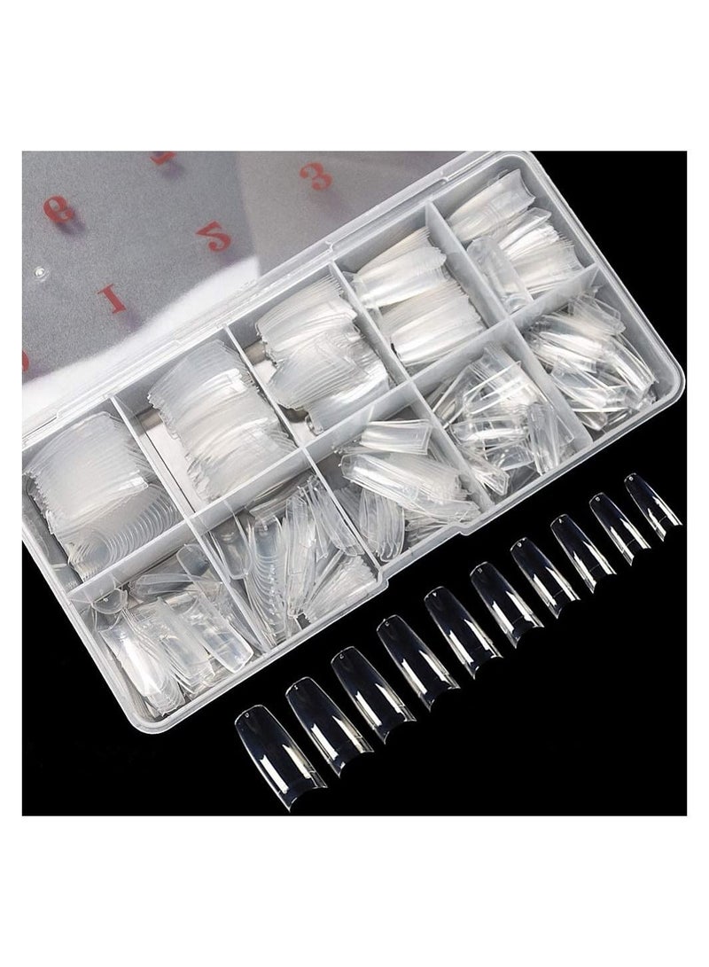 KASTWAVE 500PCS False Acrylic Fingernails Full Cover French Artificial Nails Tip, Manicure with Box of 10 Sizes for Nail Tips Art Salons and Home DIY, Clear