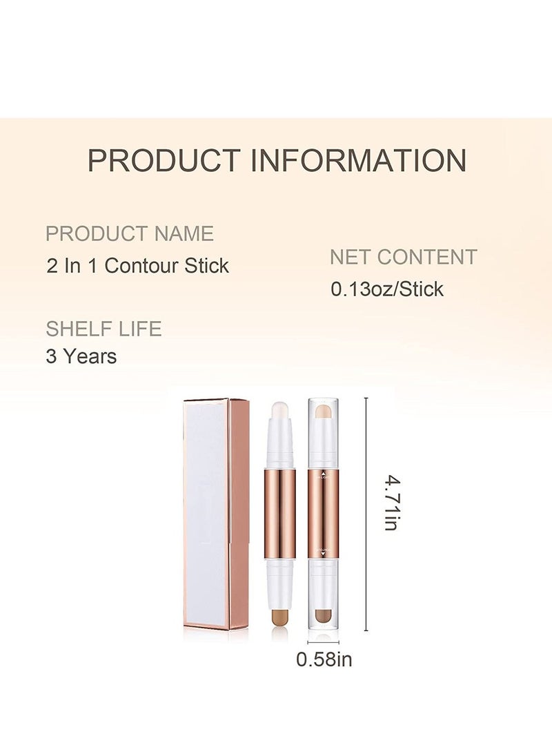 Highlight Contour Stick, Dual-End Makeup Shading 4 Colors Face Concealer Pen, Long Lasting & Waterproof Sticks Kit, Brighten Facial Shade for Body 2PCS