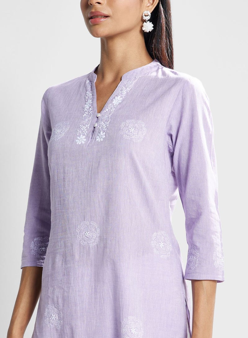V-Neck Printed Slim Fit  Kurti