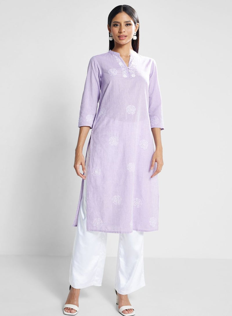 V-Neck Printed Slim Fit  Kurti
