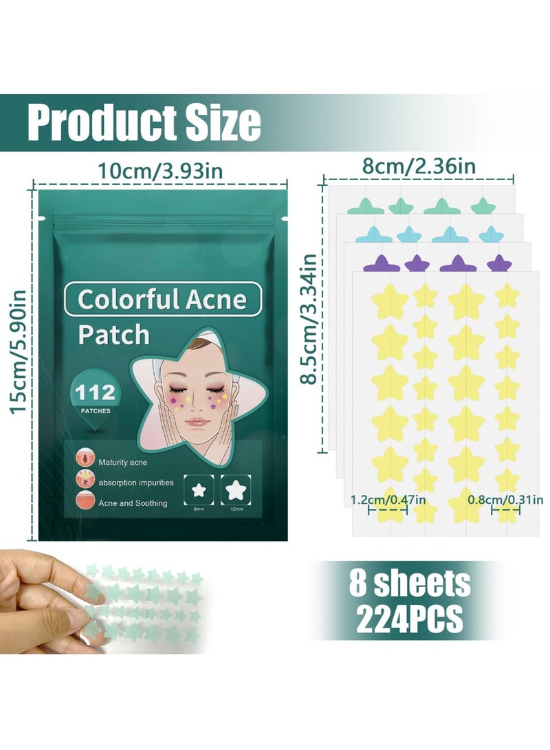 SYOSI 2 Pack Pimple Acne Patches, Star-shaped Absorbing Cover Patch Hydrocolloid Spot Dots Stickers for Acne, Blemish, Pimples, Whiteheads Zit (224 Pcs)