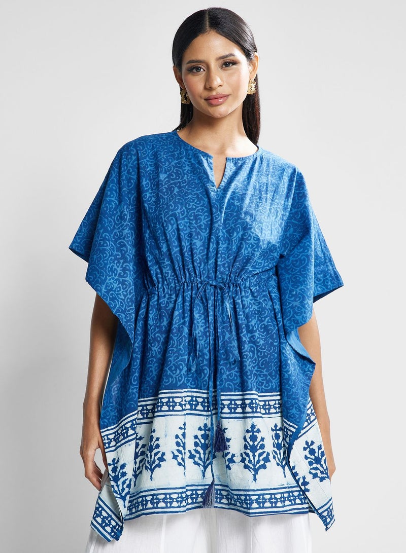 Cape Sleeve Tie Detail Printed Dress