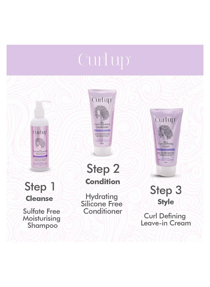 Curl Up Curl Care Bundle with Curly Hair Shampoo Conditioner and Leave in Curl Defining Cream Combo of 3