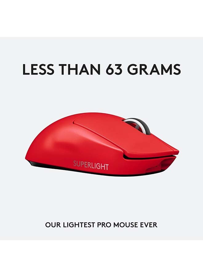 Logitech G PRO X SUPERLIGHT Wireless Gaming Mouse, Ultra Lightweight 63 g, HERO 25K Sensor, 25,600 DPI, 5 Programmable Buttons, Long Battery Life, On-Board Memory, for esports, PC / Mac - Red