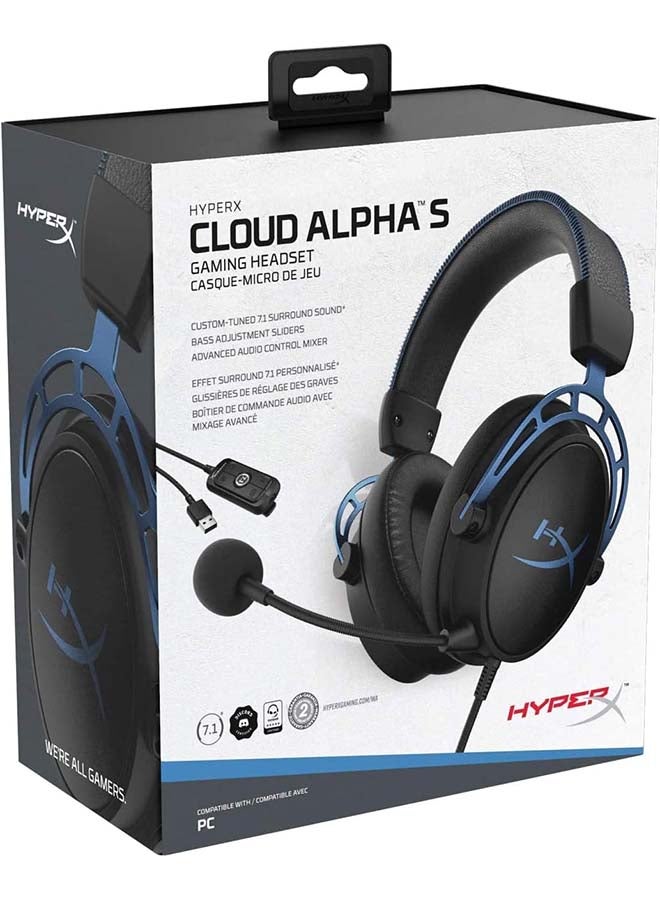 HyperX Cloud Alpha S Headsets,Blue, Wired, USB Audio Control Mixer, One Size