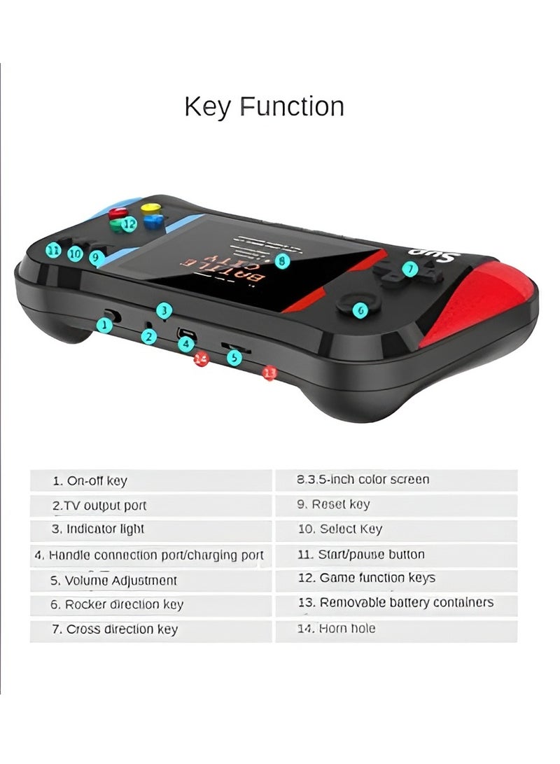 Handheld Game Console for Kids Adults 3.5'' LCD Screen Retro Handheld Video Game Console Preloaded 500 Classic Retro Video Games with Rechargeable Battery Support 2 Players and TV Connection (AA)