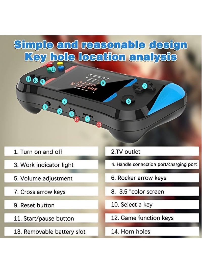 Handheld Game Console for Kids Adults 3.5'' LCD Screen Retro Handheld Video Game Console Preloaded 500 Classic Retro Video Games with Rechargeable Battery Support 2 Players and TV Connection (AA)