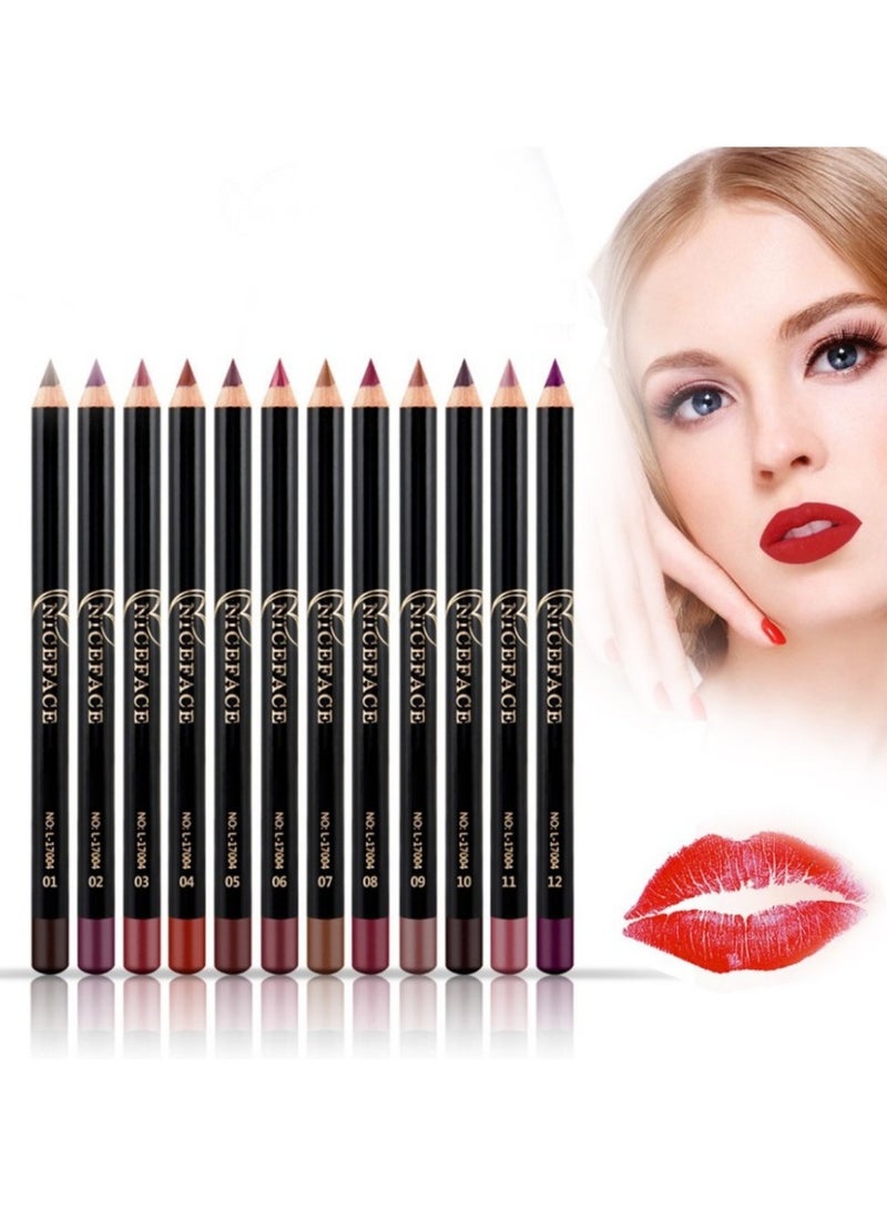 12 Pcs Matte Lip Liner Pencil Set, Smooth Waterproof Long-Lasting Fade Resistant Lip Pencil Makeup Gift Set for Women and Girls, perfect for defining lip contours.