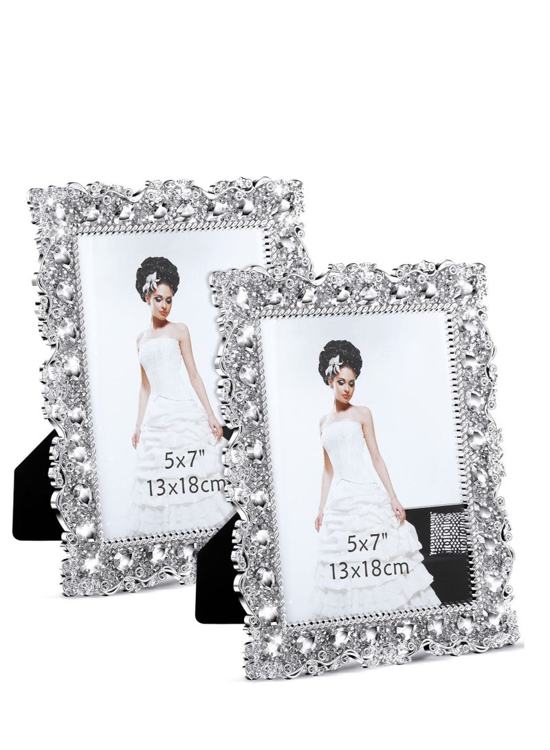 Add Sparkle to Your Memories with Crystal Picture Frames Set of 2 Rhinestone Embellished for Photos Perfect Weddings birthdays