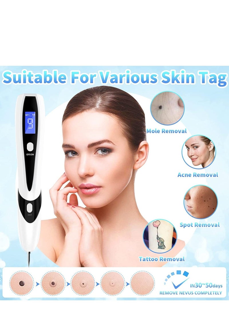 Skin Tag Remover, Removal Kit Tools with LCD Display 9 Adjustable Modes 30 Fine Needles USB Charging Home Usage for, Freckle, Warts, Dark Spot, Nevus Body Facial (white)